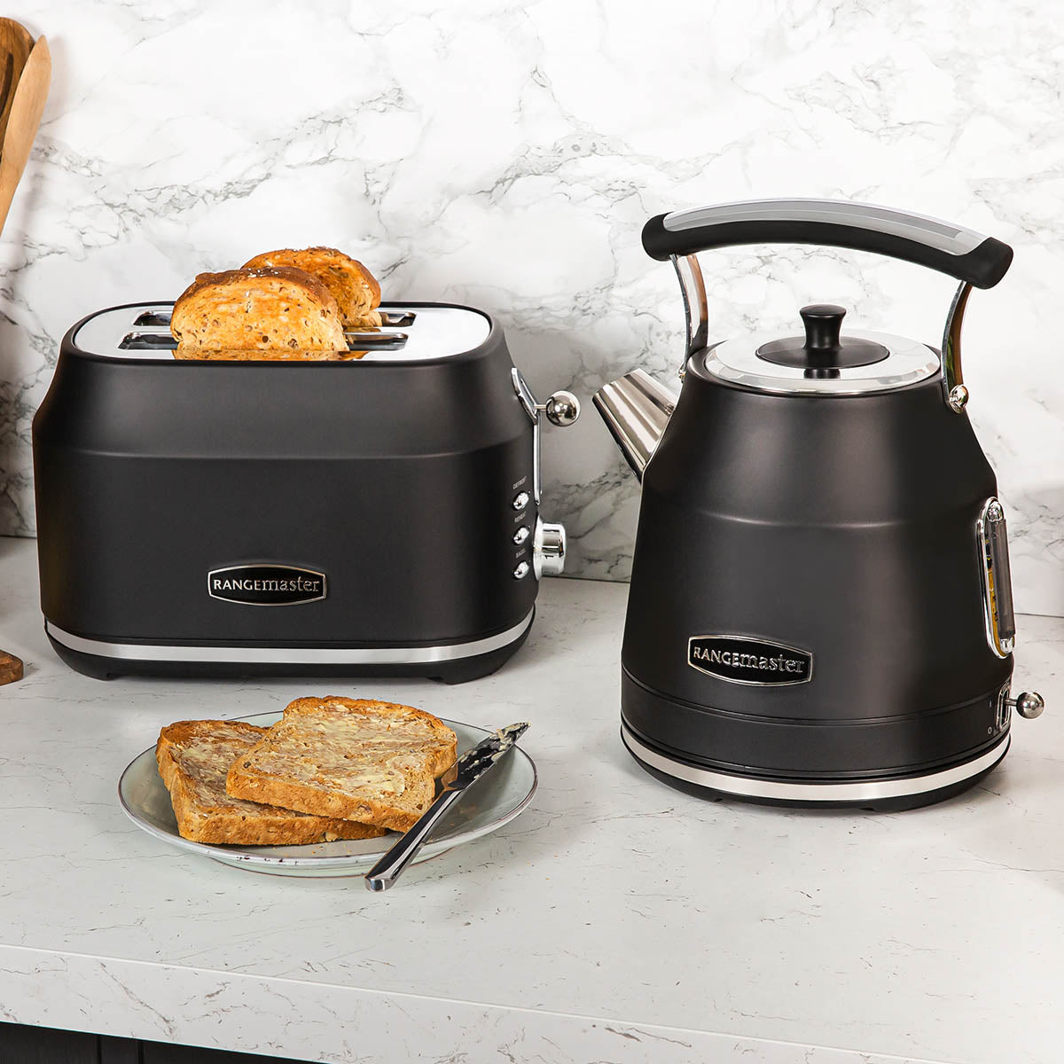 Rangemaster Classic Black Kettle Toaster Bundle AGA Cookware WaterfordStanley